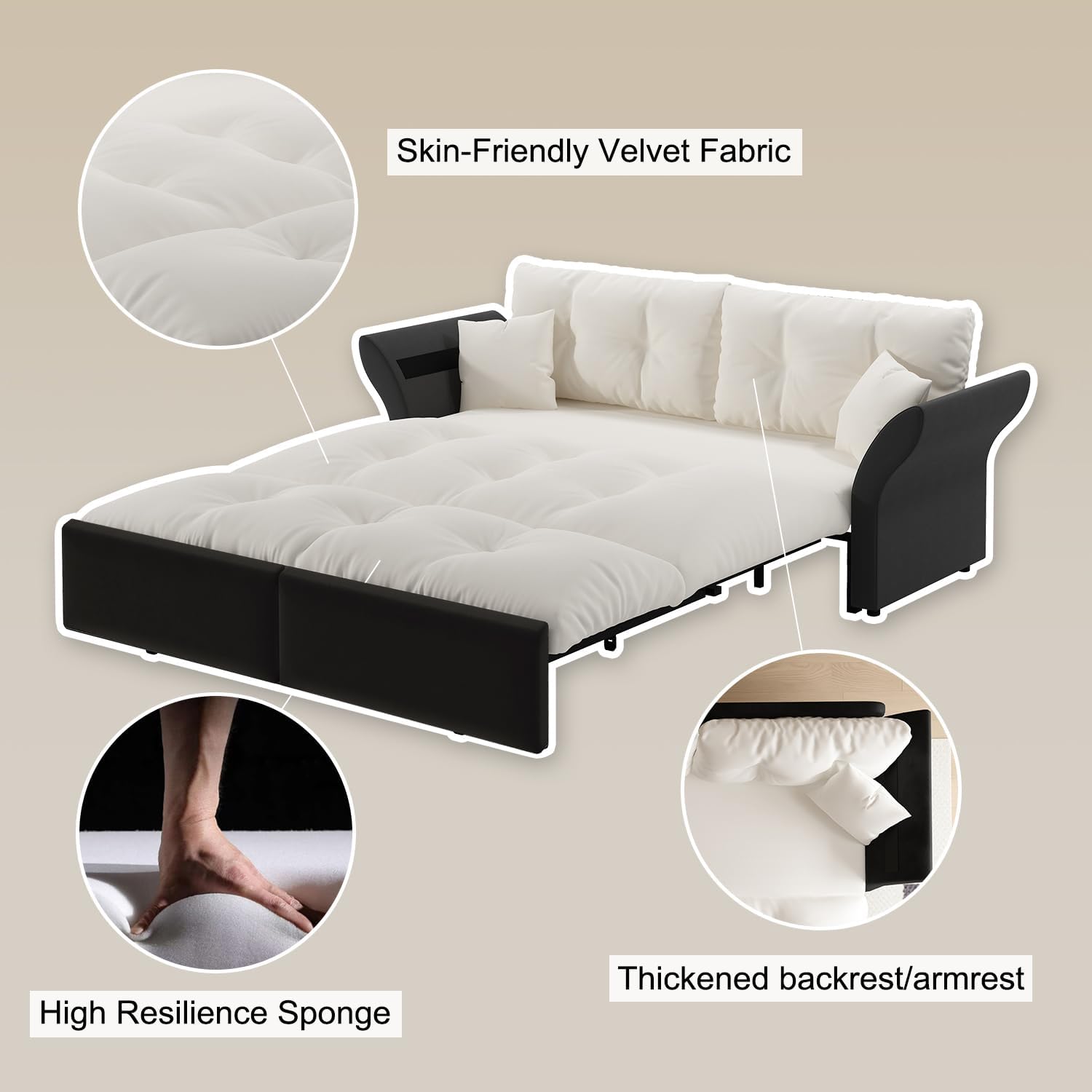 Skin-Friendly Velvet Fabric  
High Resilience Sponge  
Thickened backrest/armrest