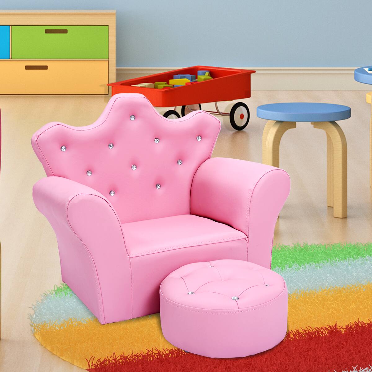 Alt View 8. Costway - Costway Pink Kids Sofa Armrest Chair Couch Children Toddler Birthday Gift with Ottoman Pink - Pink.