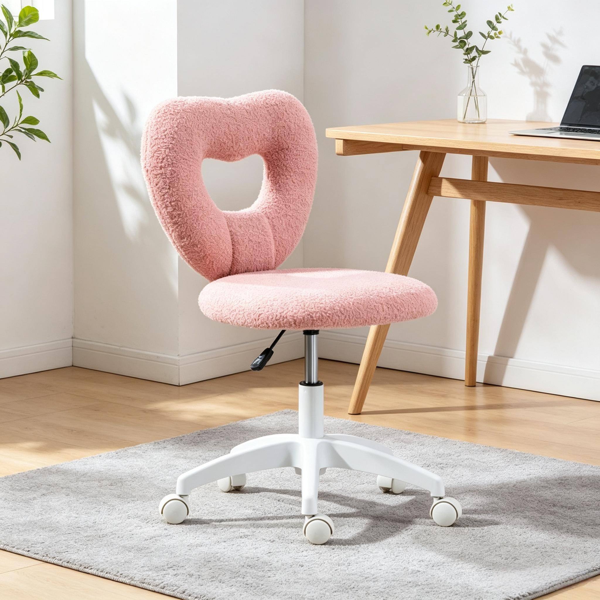 Alt View 8. Forest'nSky - Pink Cute Rotating Office Chair,Heart-Shaped Backrest Swivel Chair - Pink.