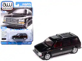 Autoworld - 1989 Dodge Caravan Turbo Van Black with Red Stripes and Interior "Mighty Minivans" Series 1/64 Model Car by Auto World
