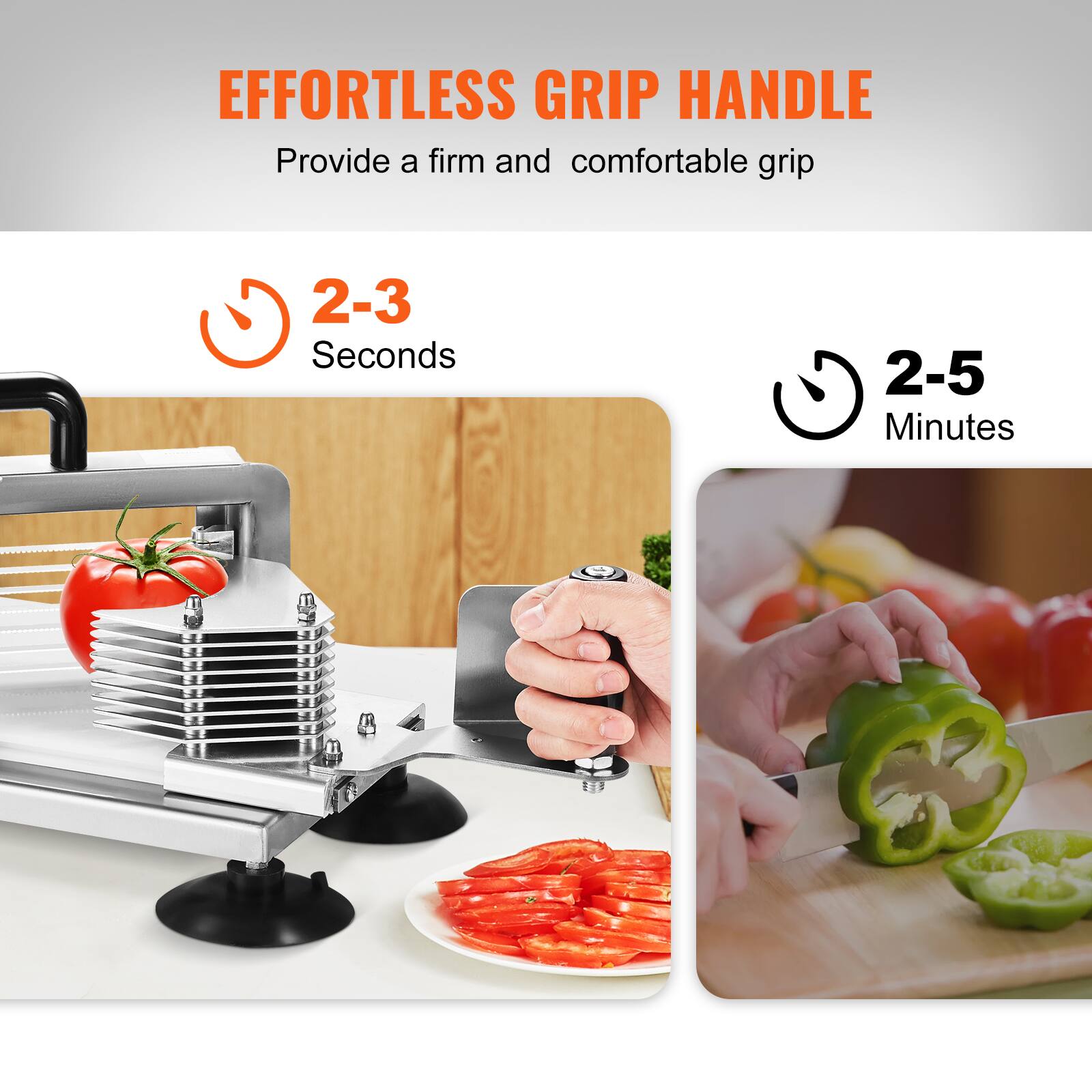 EFFORTLESS GRIP HANDLE  
Provide a firm and comfortable grip  

2-3 Seconds  

2-5 Minutes