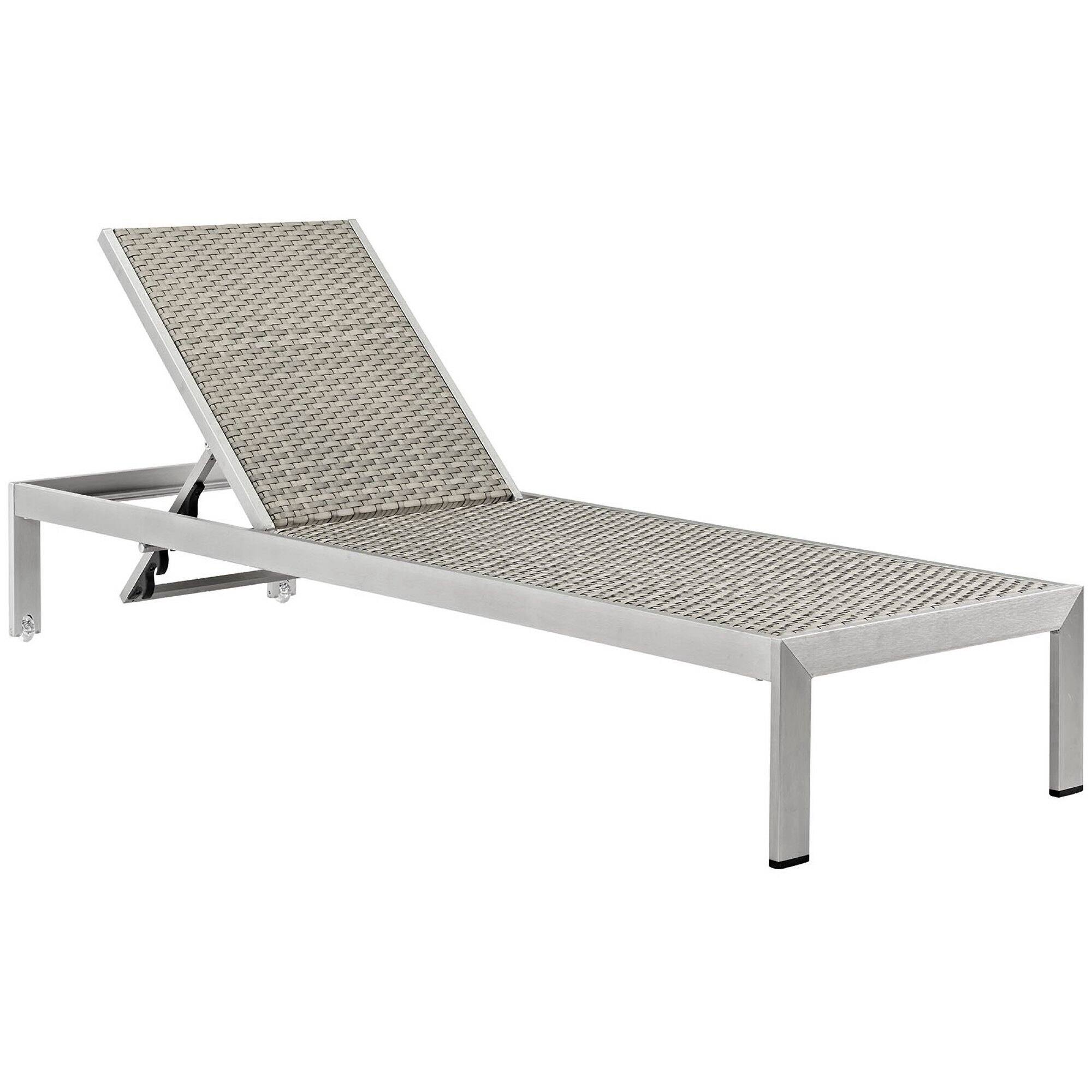 Angle. Modway - Shore Outdoor Patio Aluminum Rattan Chaise by Modway - Silver Brown Gray.