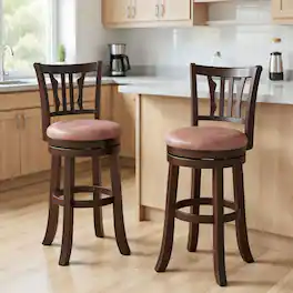 Kadyn - Set of 2 29-Inch Counter-Height Swivel Bar Stools with Backrest and Solid Rubberwood Frame, Cappuccino - Brown