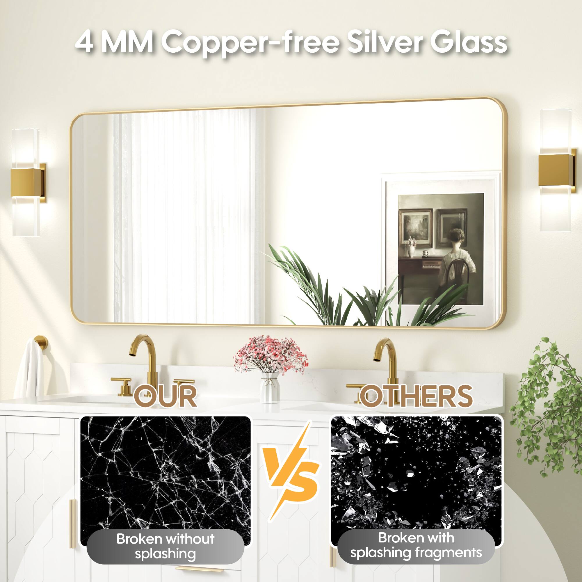 4 MM Copper-free Silver Glass

2 OUR Broken without splashing

2 OTHERS Broken with splashing fragments