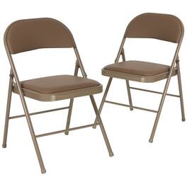 Emma + Oliver - 2 Pack Home & Office Portable Vinyl Folding Metal Event Chair - Beige