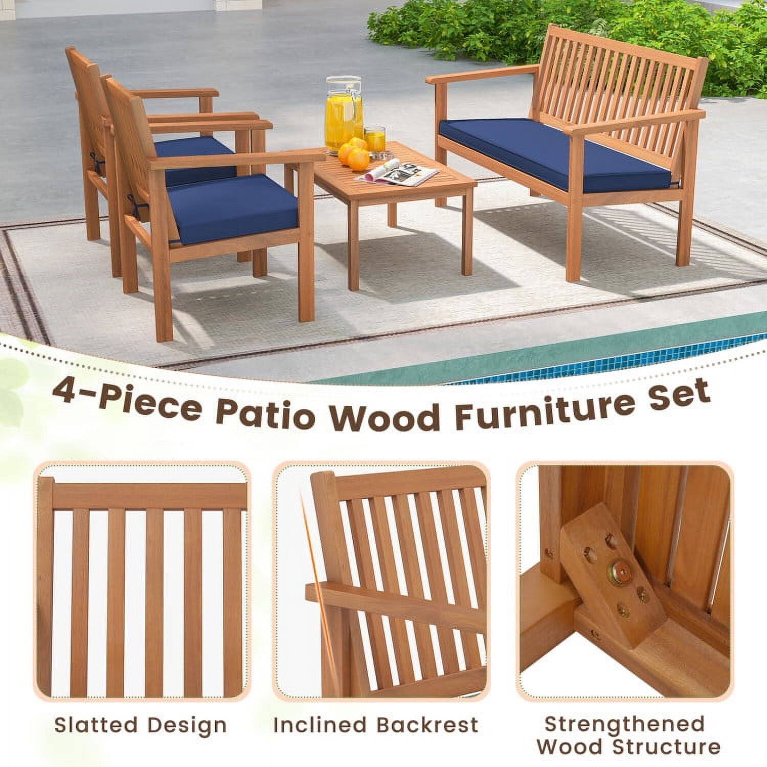 4-Piece Patio Wood Furniture Set

Slatted Design
Inclined Backrest
Strengthened Wood Structure