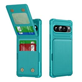 Dteck - For Google Pixel 11 Pro XL Magnetic Closure Credit Card Holder Slots Stand Function Rugged Wallet Case - Green