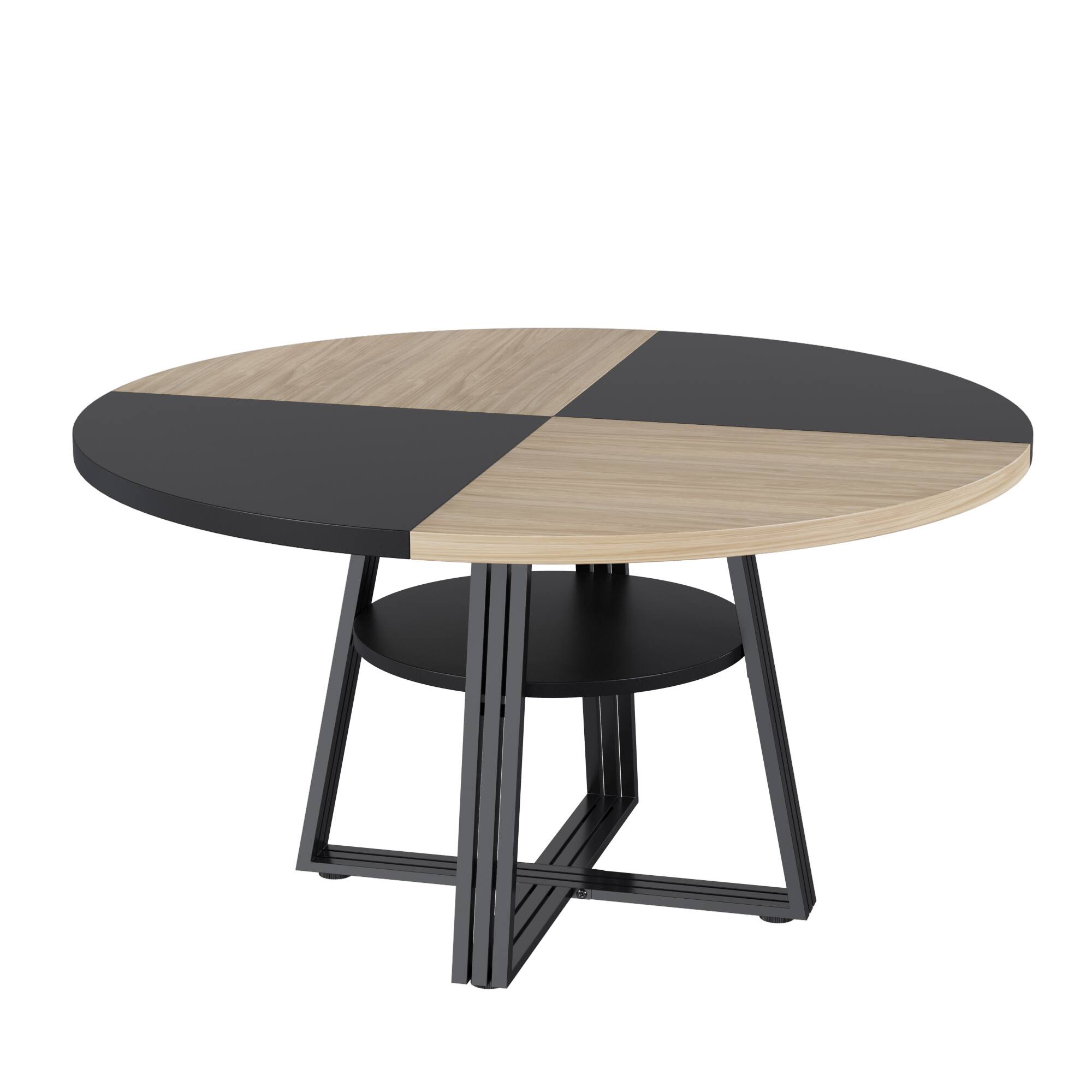 Front. Homhougo - Round Dining Table for 4-6, 42" Farmhouse Kitchen Table with Storage, Circle Dinner Tables for Kitchen, Dining Room - Natural.