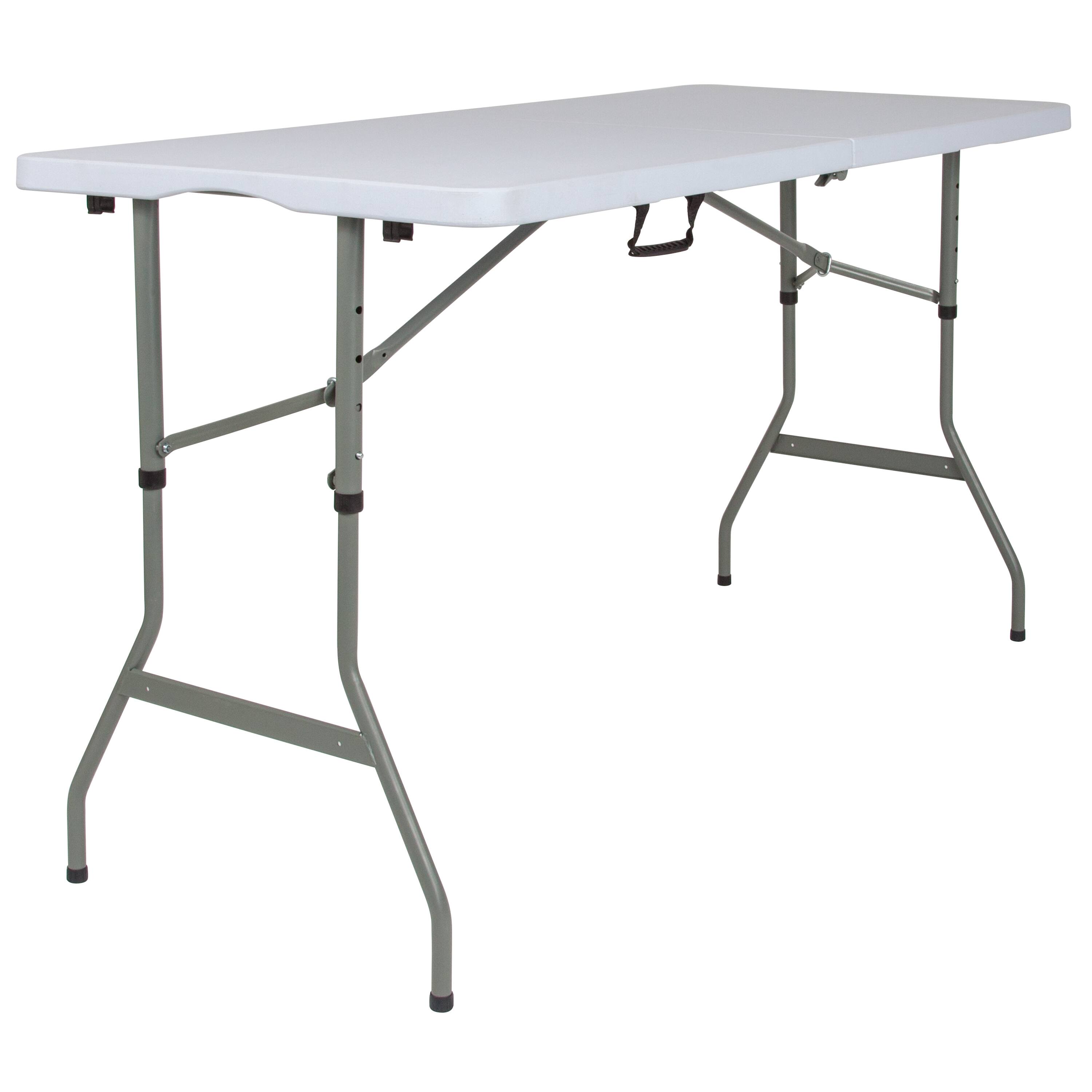 Alt View 5. Emma + Oliver - 5-Foot Height Adjustable Bi-Fold Plastic Banquet and Event Folding Table with Carrying Handle - Granite White.