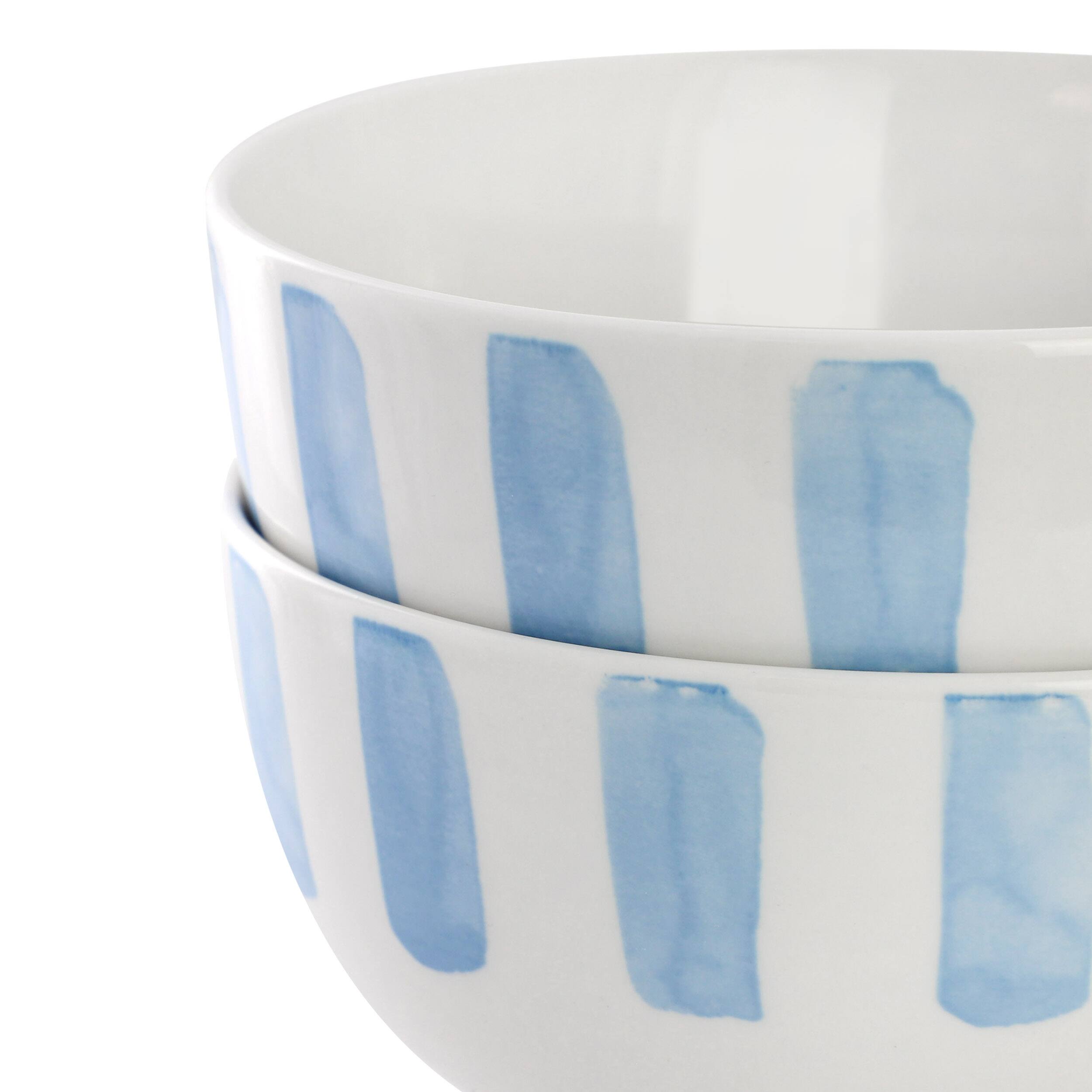Left. Gibson - Gibson Home Pacific Waves 2 Piece Fine Ceramic Cereal Bowl Set in Blue - Blue.