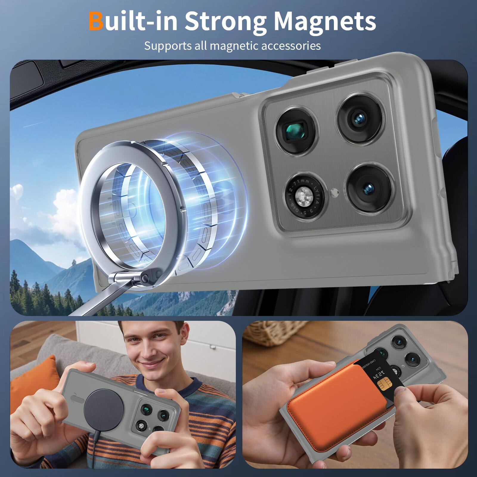 Built-in Strong Magnets  
Supports all magnetic accessories