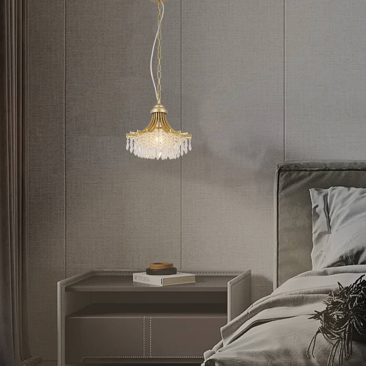 Alt View 4. Loheer - Loheer Fan Shaped Glass Pendant Chandelier, Matte Gold Single Light, 11.75 Inch Diameter.