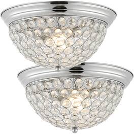Jonathan Y - Malia 12" 1-Light Traditional Transitional Iron LED Flush Mount, /Clear (Set of 2) - Chrome