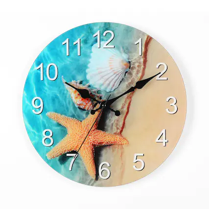 Front. Oumilen - 12" Beach Theme Wall Clock - White.