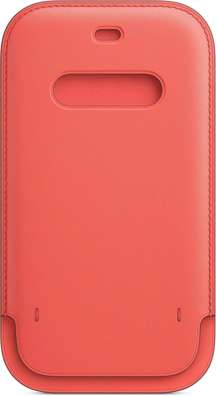 Front. Apple - Apple iPhone 12 and 12 Pro Leather Sleeve with MagSafe - Pink Citrus - Brown.