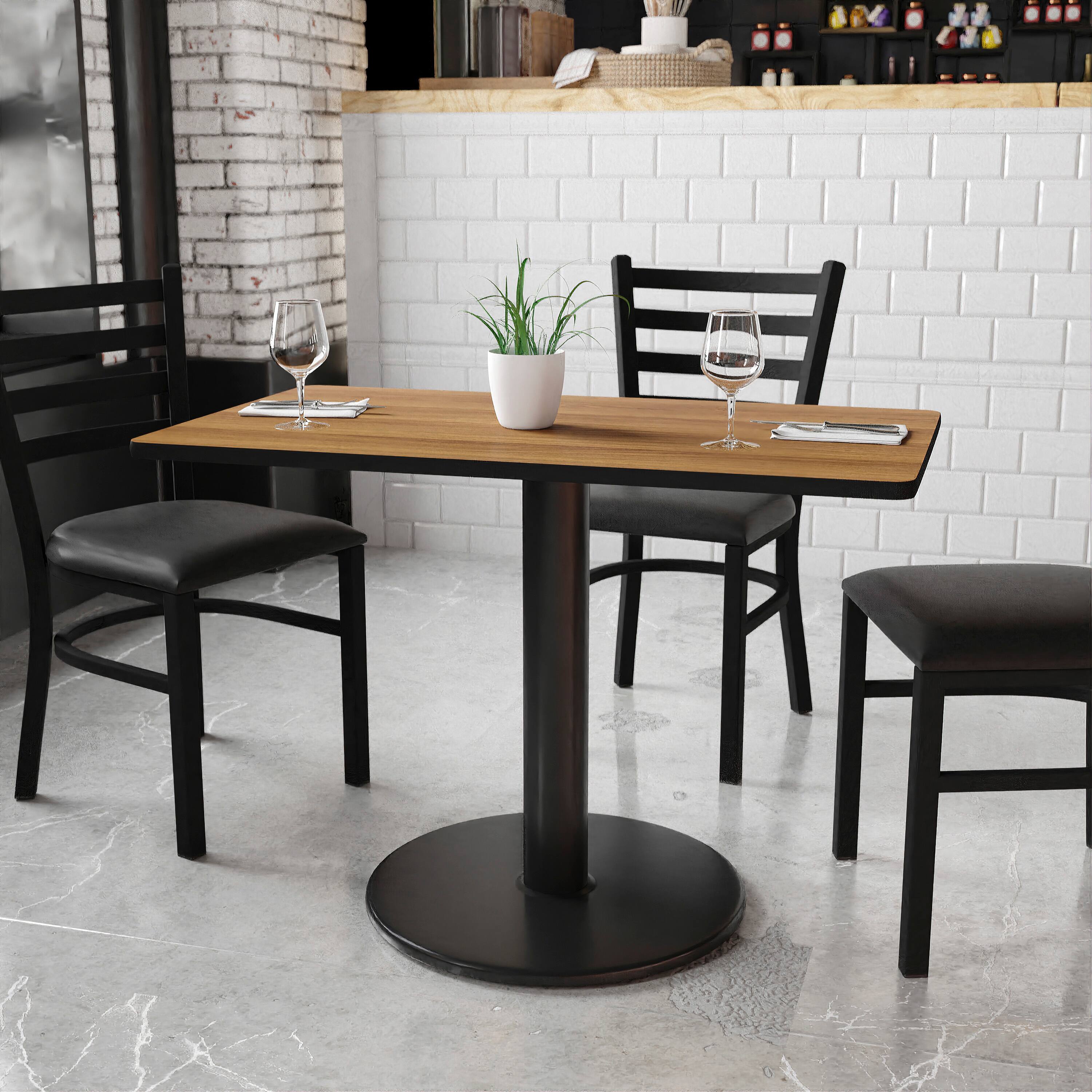 Angle. Flash Furniture - Graniss 24'' x 42'' Rectangular Walnut Laminate Table Top with 24'' Round Table Height Base - Brown.