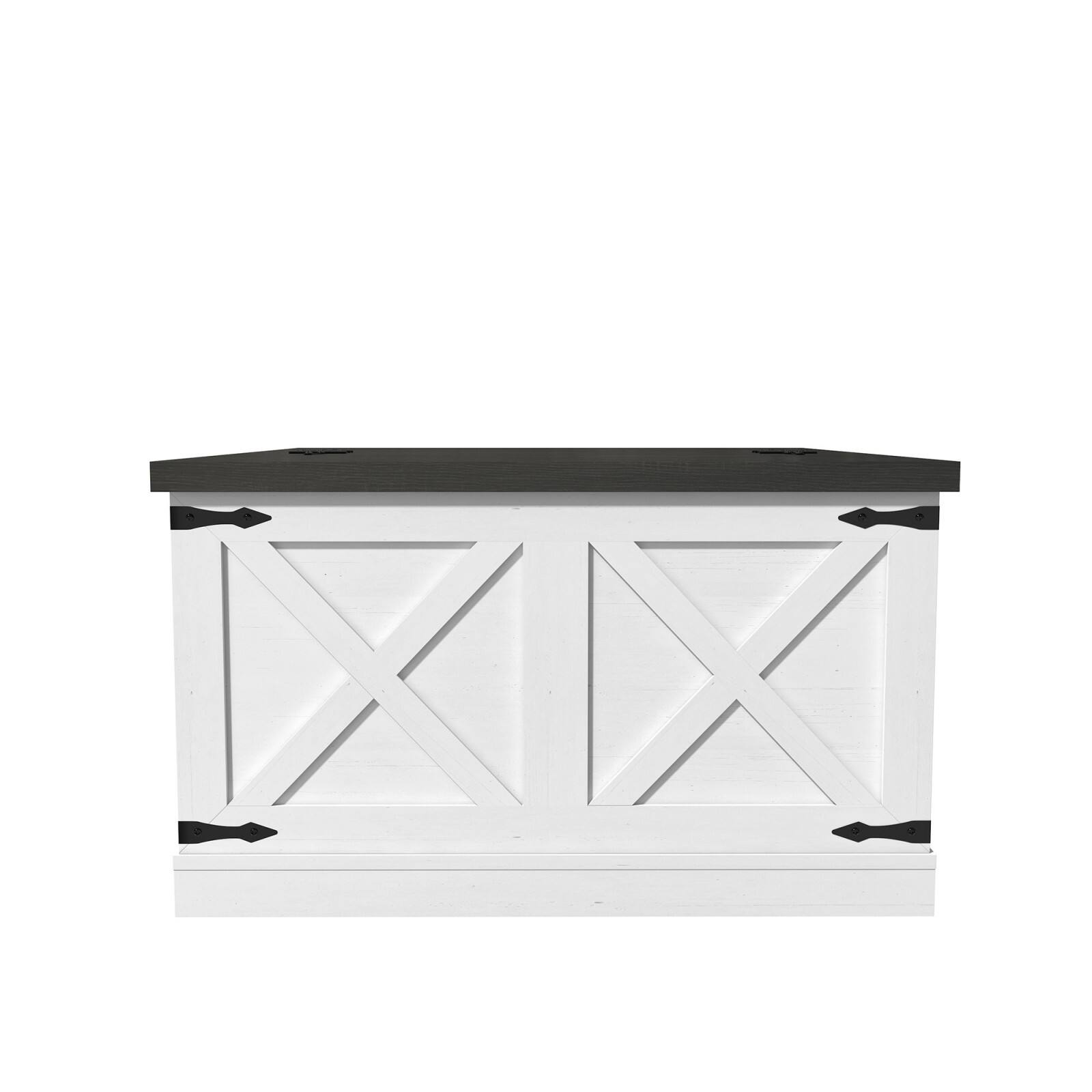 Front. Ecooso - Coffee Table, Square Wood Center Table with Large Hidden Storage Compartment, Rustic Cocktail Table with Hinged Lift Top - White.