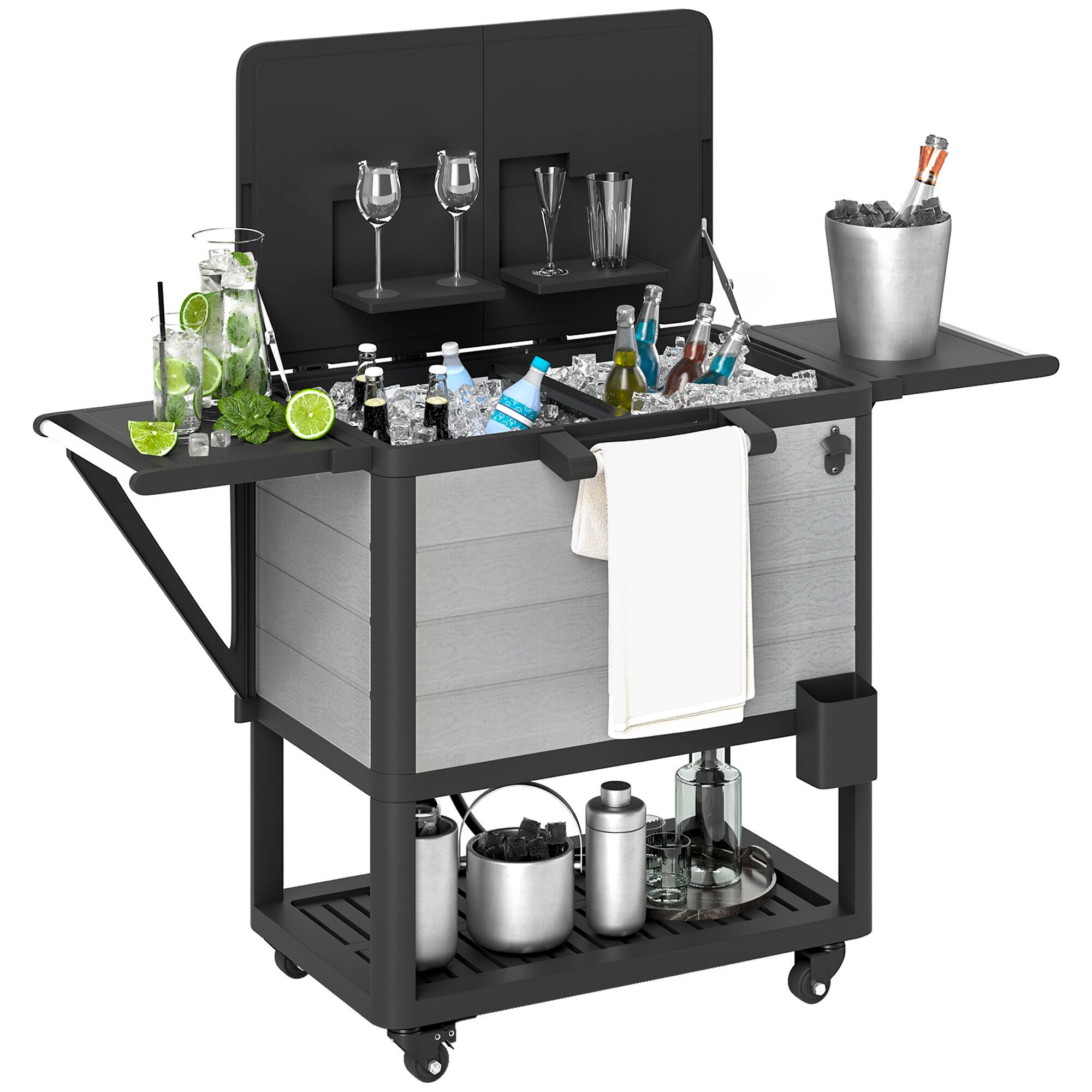 Outsunny - Patio Cooler with Wheels, 104 Quart Large Capacity Rolling Ice Chest with Bottle Opener and Shelves - Gray
