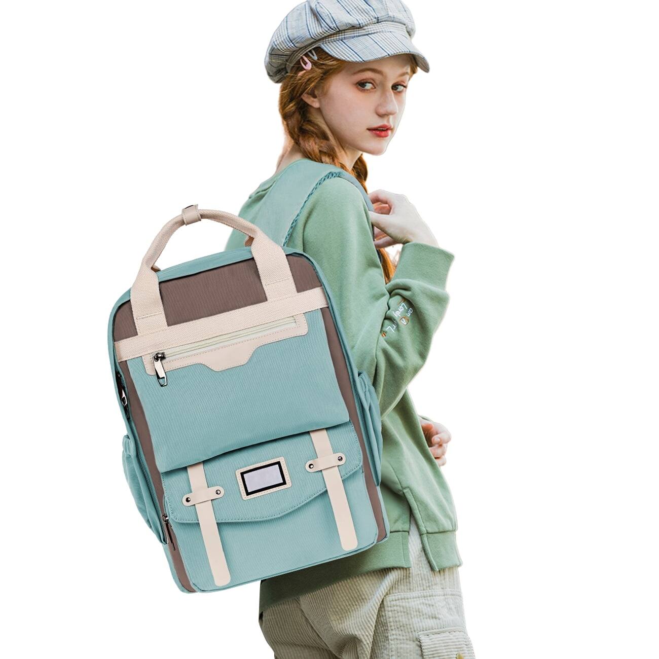 Alt View 7. Wikistore - WIKISTORE College Backpack for Women 15.6 Inch Waterproof Laptop Backpack Vintage Travel Bag - Blue.