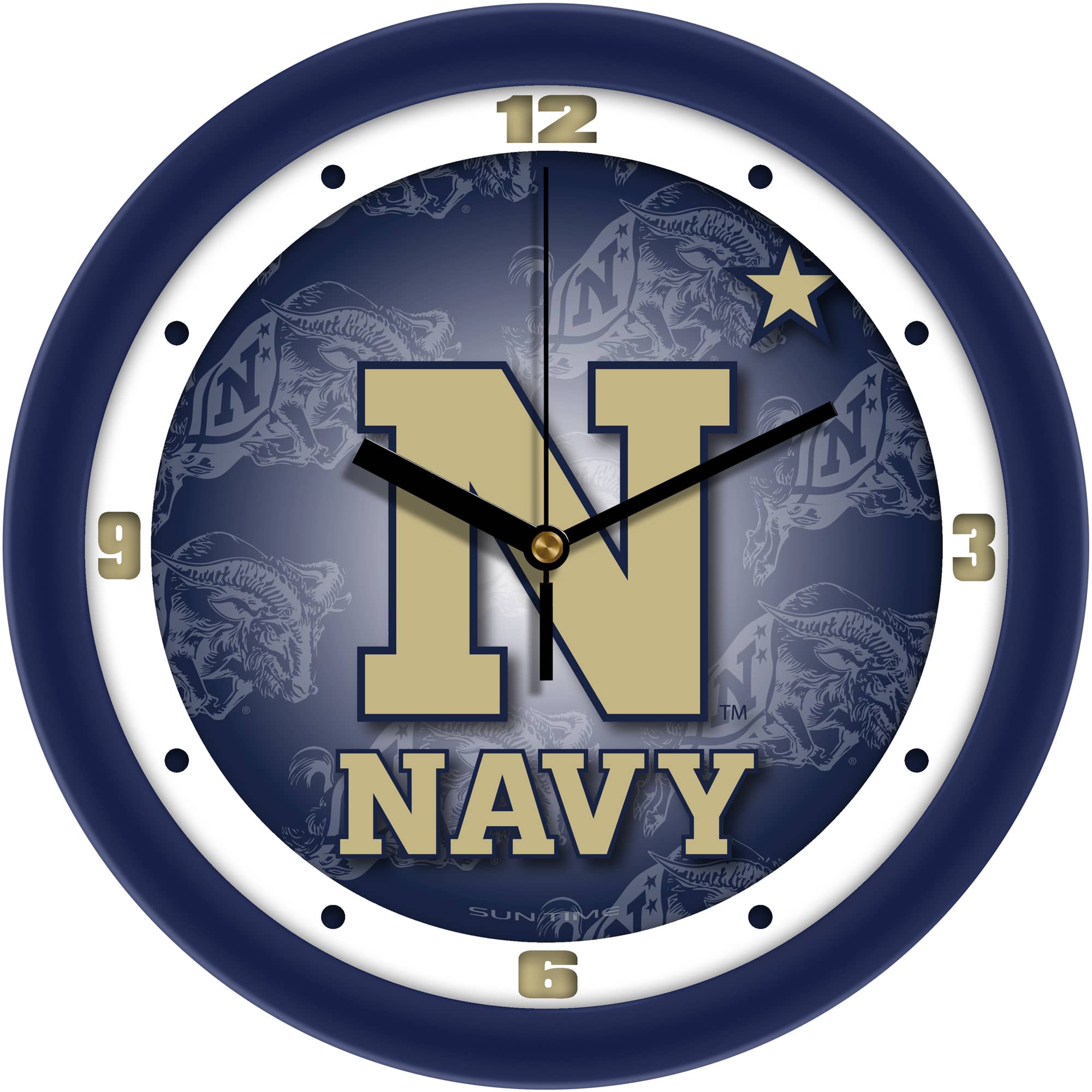 MpDirect - Navy Midshipmen 11.5'' Suntime Premium Glass Face Dimension Wall Clock - Multicolor