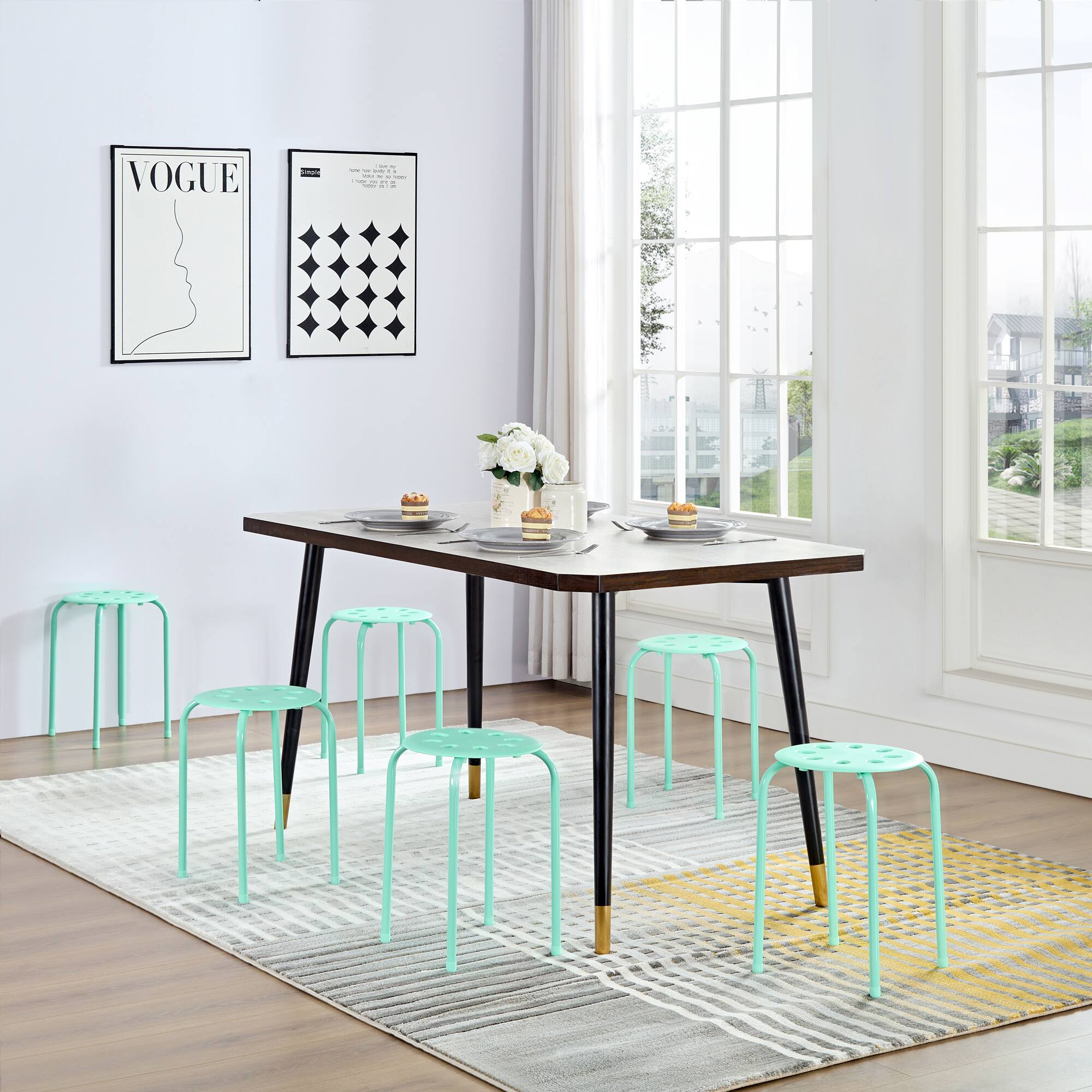 Alt View 2. Vecelo - 6Pcs Commercial Stackable Stools - 265 lb Weight Capacity, Multi-Color Lightweight Stools for Classroom/Office - Green.