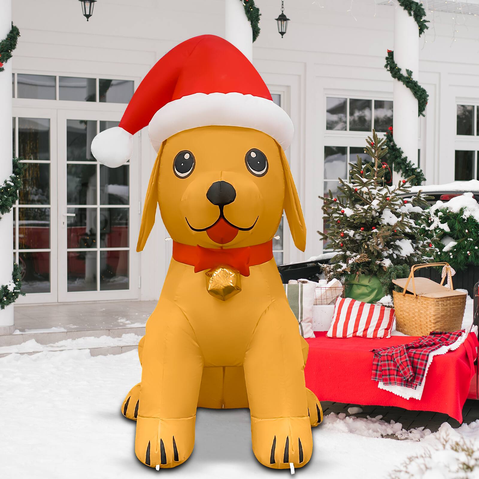 Back. GOOSH Inflatables - GOOSH 5.2FT Christmas Golden Puppy Inflatable with Santa Hat and LED Lights - Yellow.
