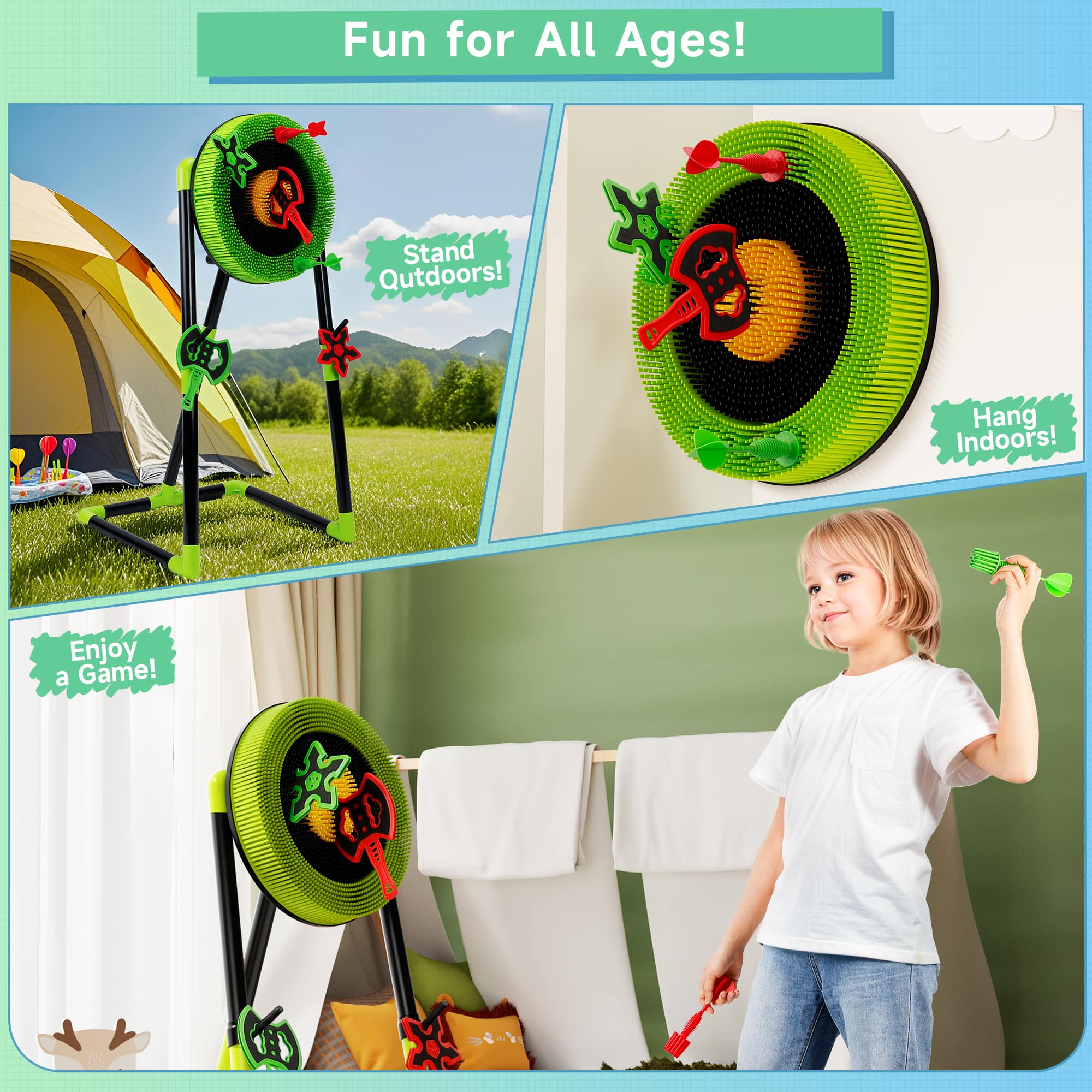 Topteng 3 in 1 Axe & Dart Throwing Game Set for Kids Safe Indoor