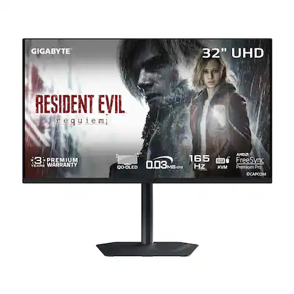 GIGABYTE 32" UHD RESIDENT EVIL requiem 3 PREMIUM YEARS WARRANTY AMD FreeSync QD-OLED 0.03 MS 165 Hz KVM Premium Pro CAPCOM
