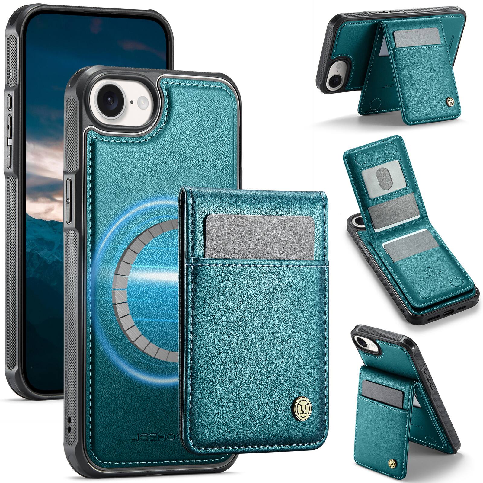 Dteck - Magnetic 2-in-1 Folio Wallet Case for Apple iPhone 17e / 16e,RFID Blocking Detachable Card Pocket Stand Slim Cover - Green