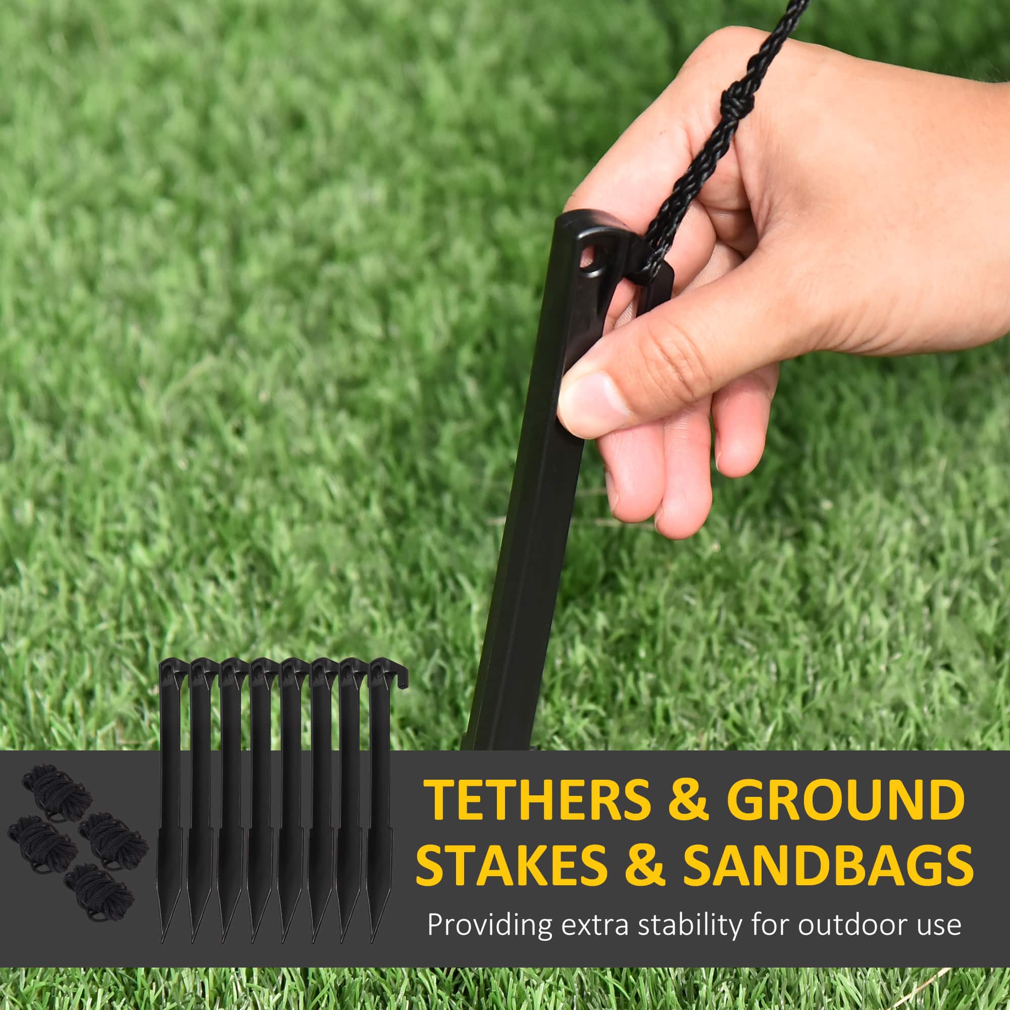 Tethers & Ground Stakes & Sandbags: Providing extra stability for outdoor use.