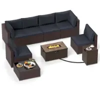 Costway 12 PCS Outdoor Furniture Set with 32" Fire Pit Table and Propane Tank Cover - Black,Mix Brown - Front_Zoom