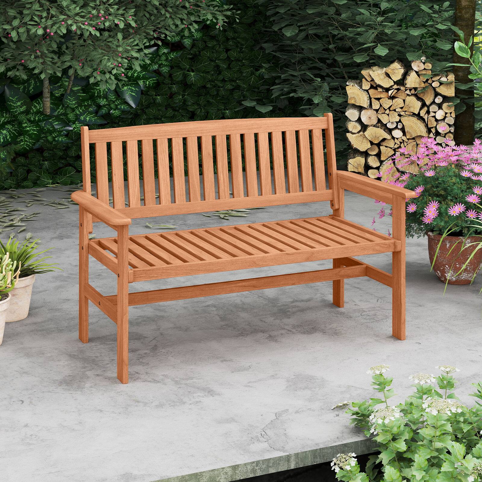 Alt View 1. Gymax - Gymax 2-Person Patio Loveseat Garden Bench w/Slatted Backrest & Comfortable Armrests - Natural.