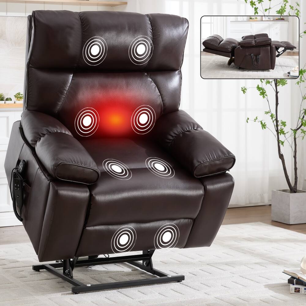 Alt View 8. Ropilly - Ropilly Dual Motor Power Lift Recliner Oversized 350 LBS Heated Massage Chair - Brown.