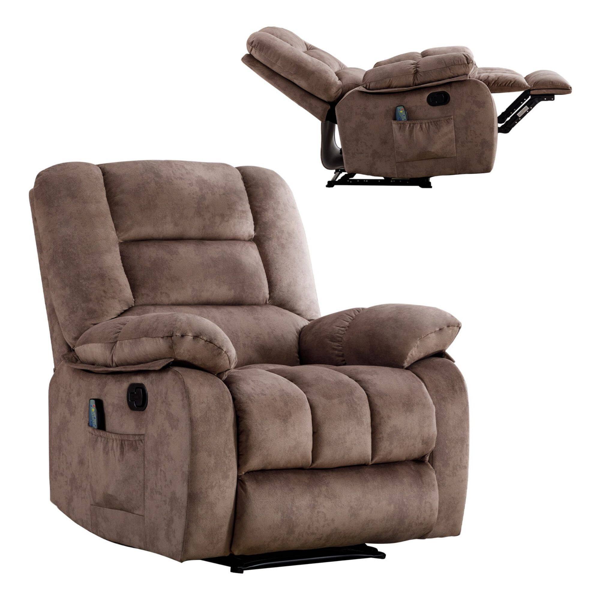 Angle. Bestier - Bestier Massage Recliner Chairs with Heat and Vibration Soft Fabric Single Manual Reclining Chair - Brown.