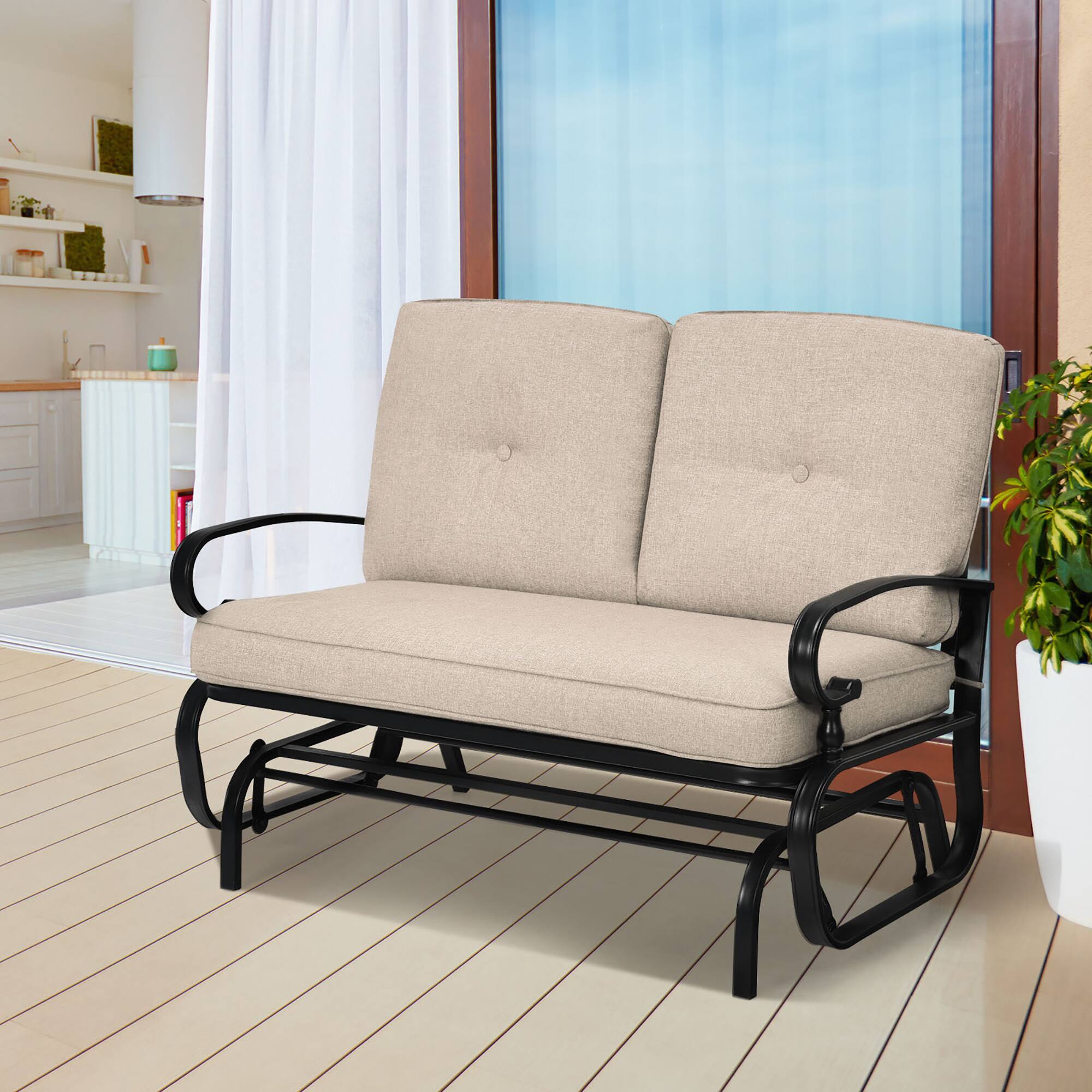 Alt View 2. Costway - Costway 2-Person Outdoor Swing Glider Chair Bench Loveseat Cushioned Sofa - Beige.