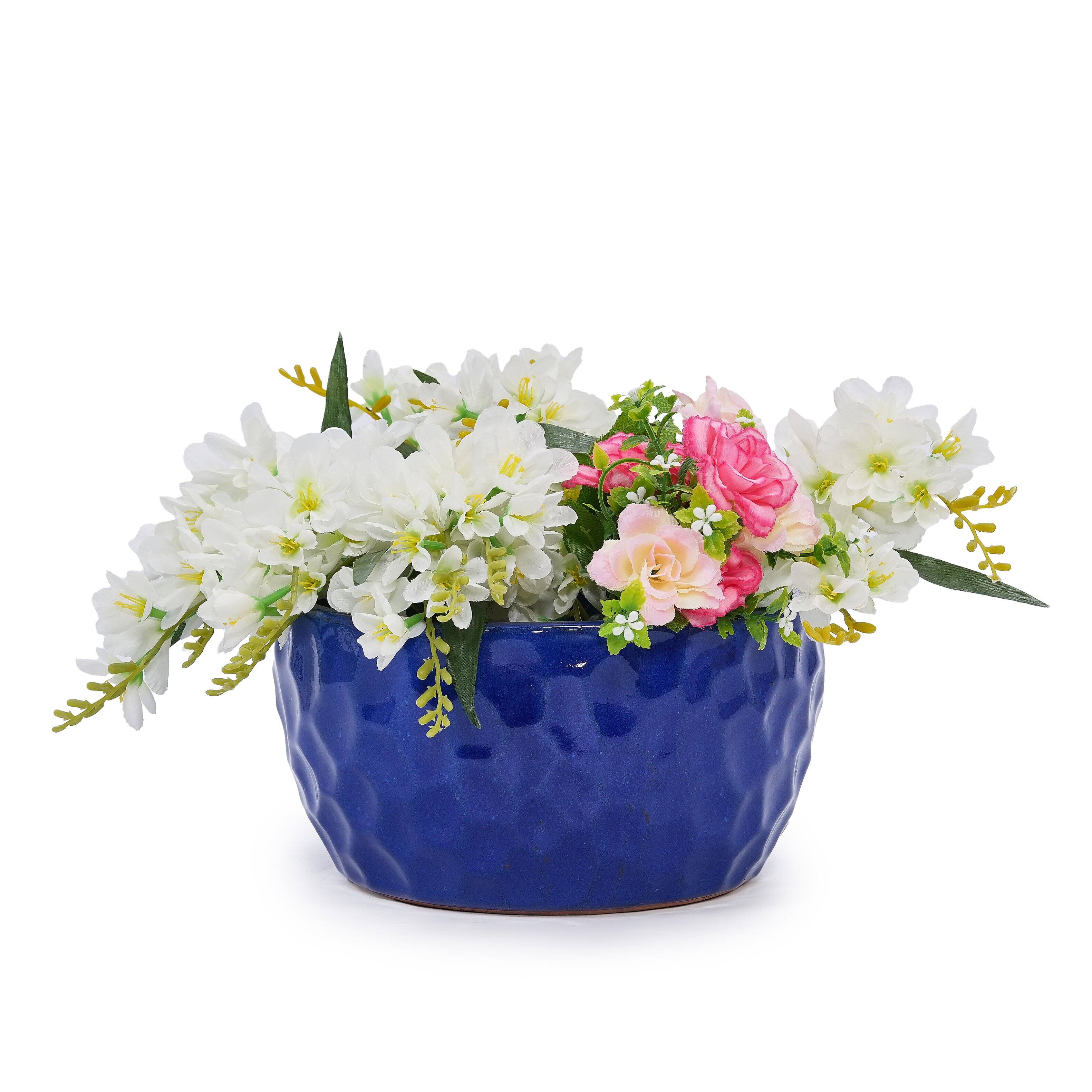 Alt View 9. Loheer - Ceramic Planter Set Loheer Handmade Cobalt Blue Plant Pots, Set of 3 Breathable Clay Planters for Indoor Outdoor Use.