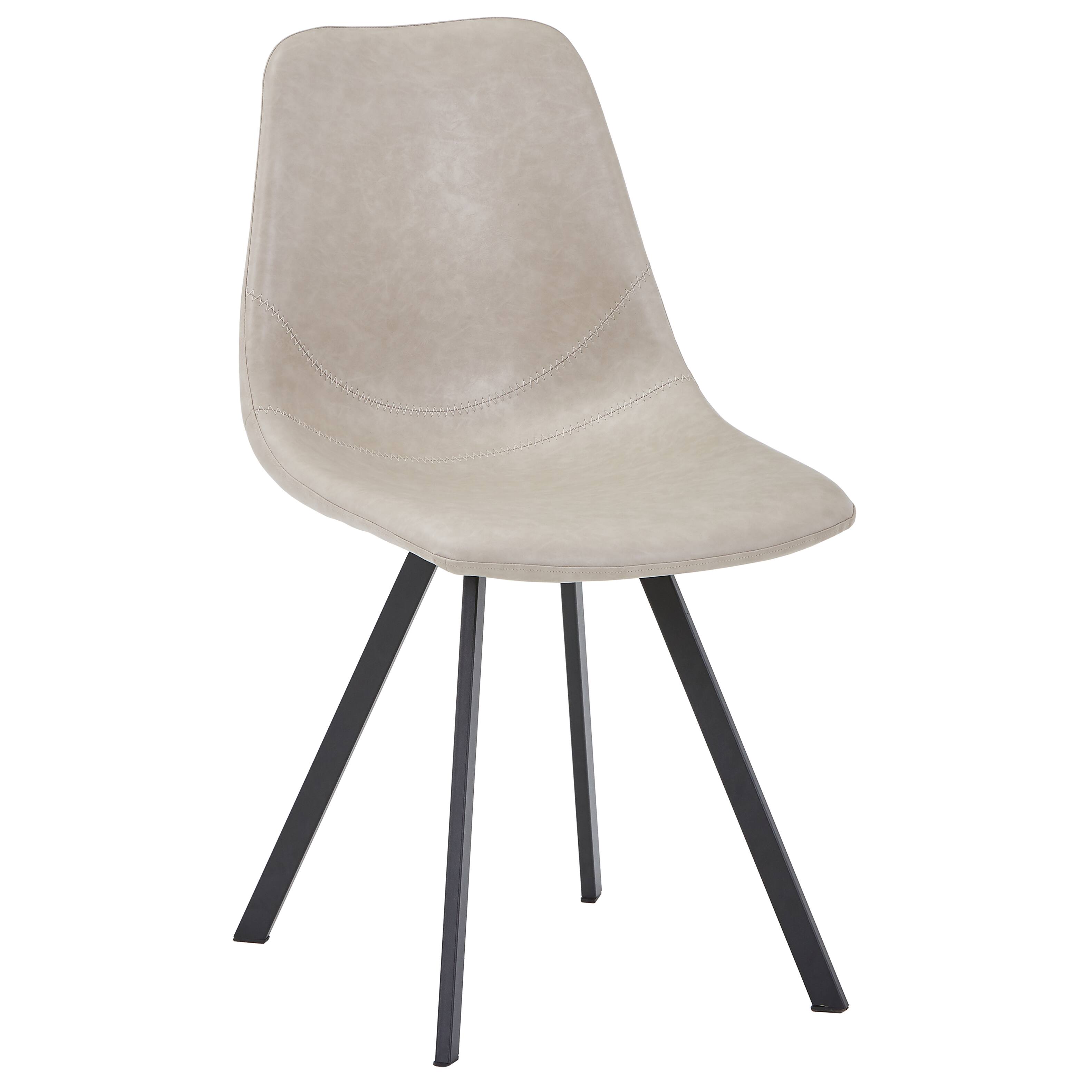 LeisureMod - Markley Distressed Leather Dining Chair with Powder-Coated Iron Legs, Ergonomic Foam Seat, Kitchen & Home Office - Cream