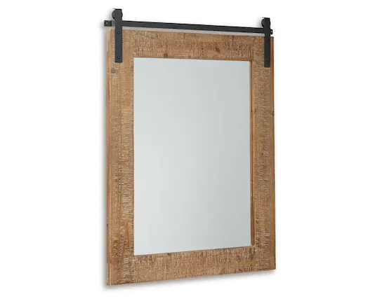 Front. TECH SAFARI - Lanie Rustic Accent Mirror With Metal Faux Barn Door Track - Default.