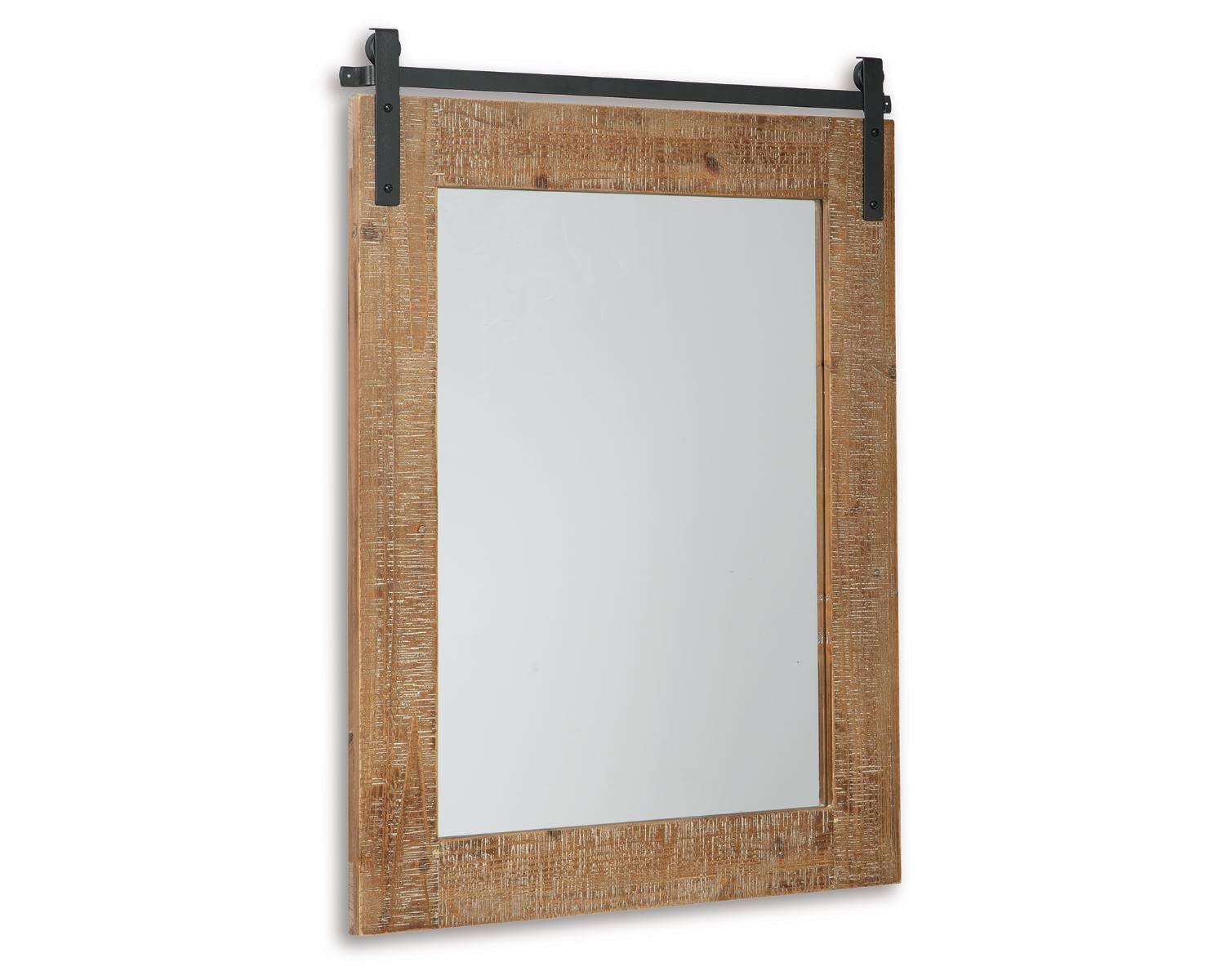 Front. TECH SAFARI - Lanie Rustic Accent Mirror With Metal Faux Barn Door Track - Default.