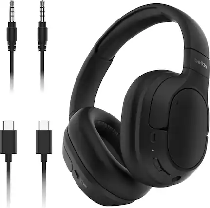 Front. Belkin - SoundForm Isolate Noise Cancelling Over-Ear Headphones Hybrid Active Noise Cancelling, 60H Playtime - Black.