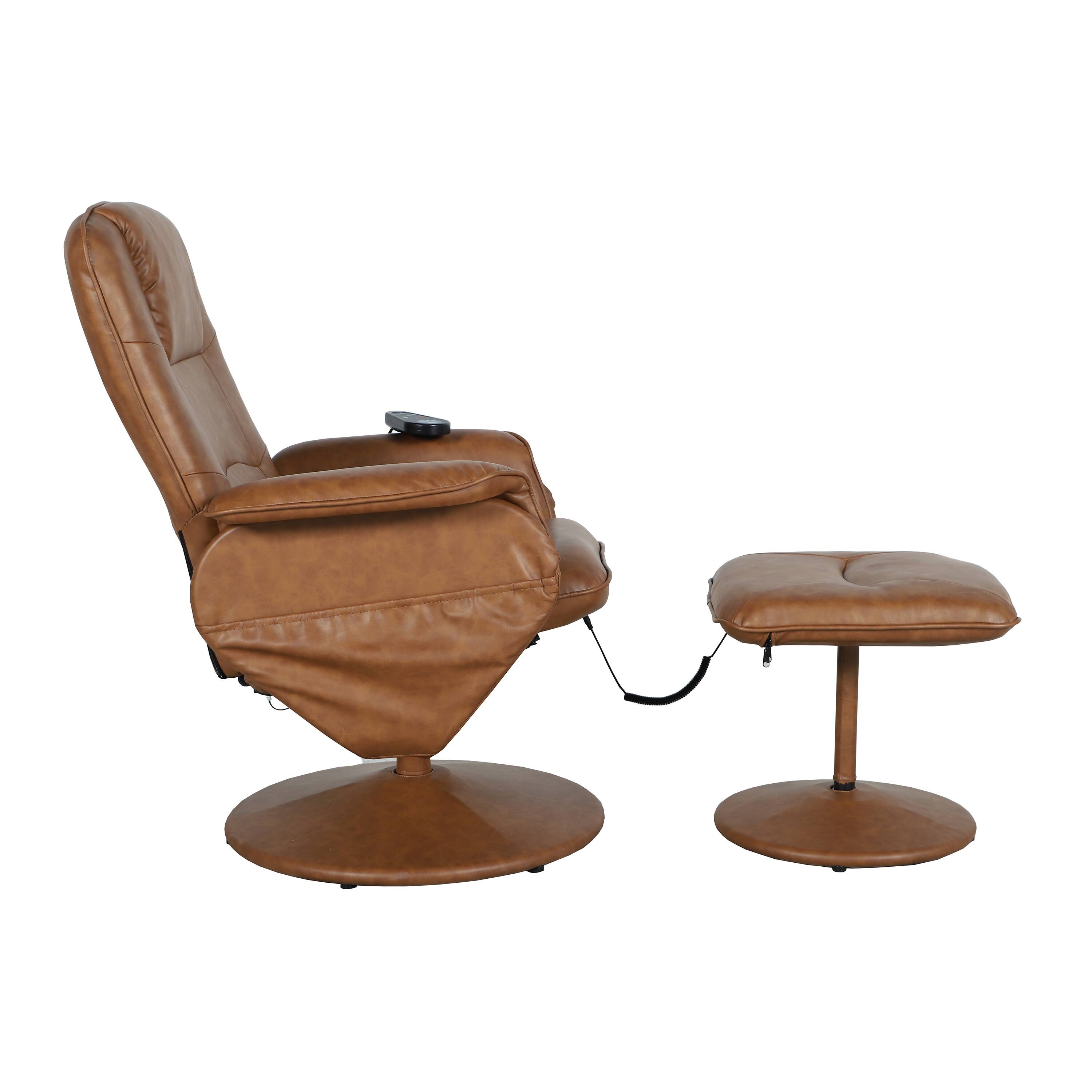 Alt View 8. Emma + Oliver - Massaging Multi-Position Recliner with Deep Side Pockets and Ottoman with Wrapped Base - Brown.