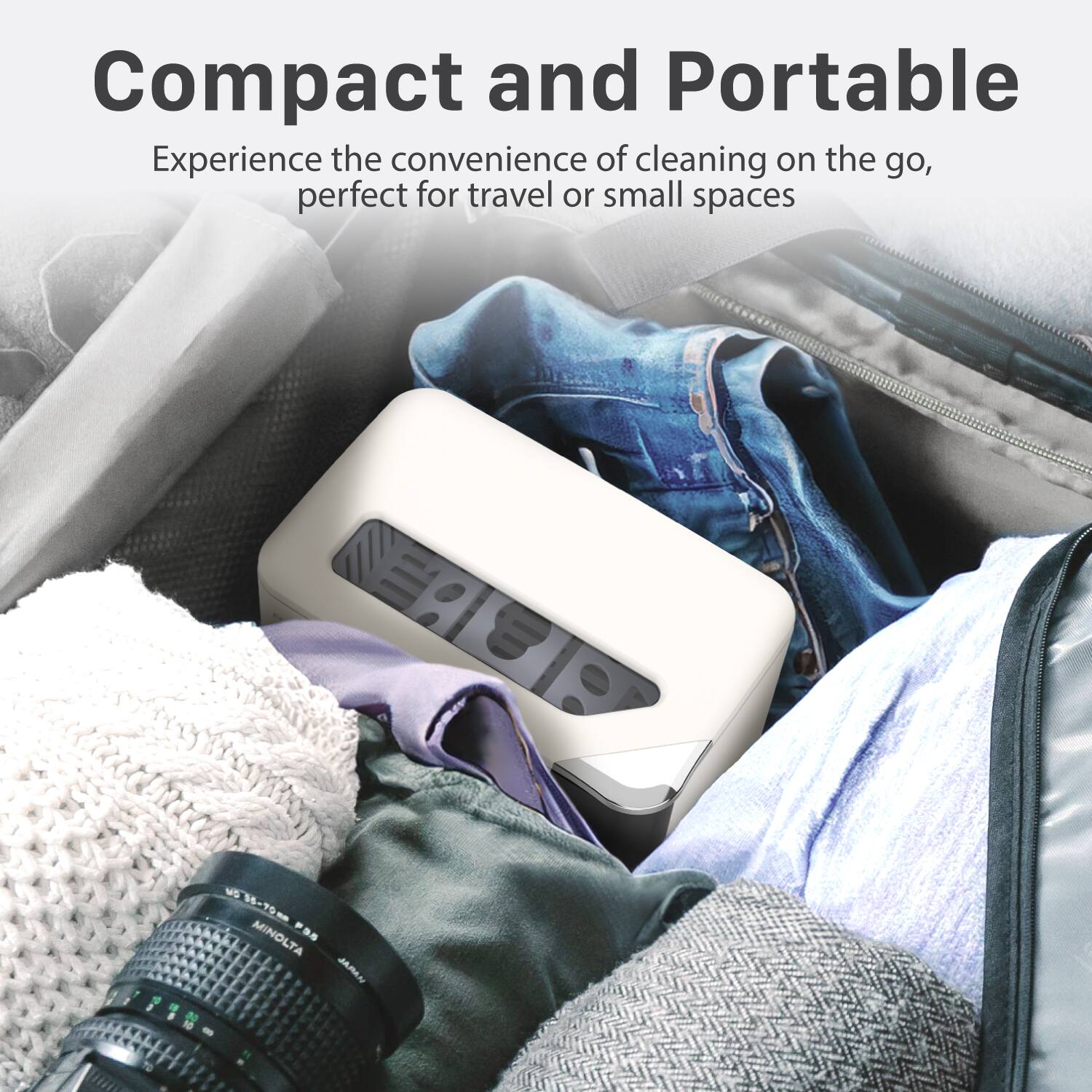 Compact and Portable

Experience the convenience of cleaning on the go, perfect for travel or small spaces