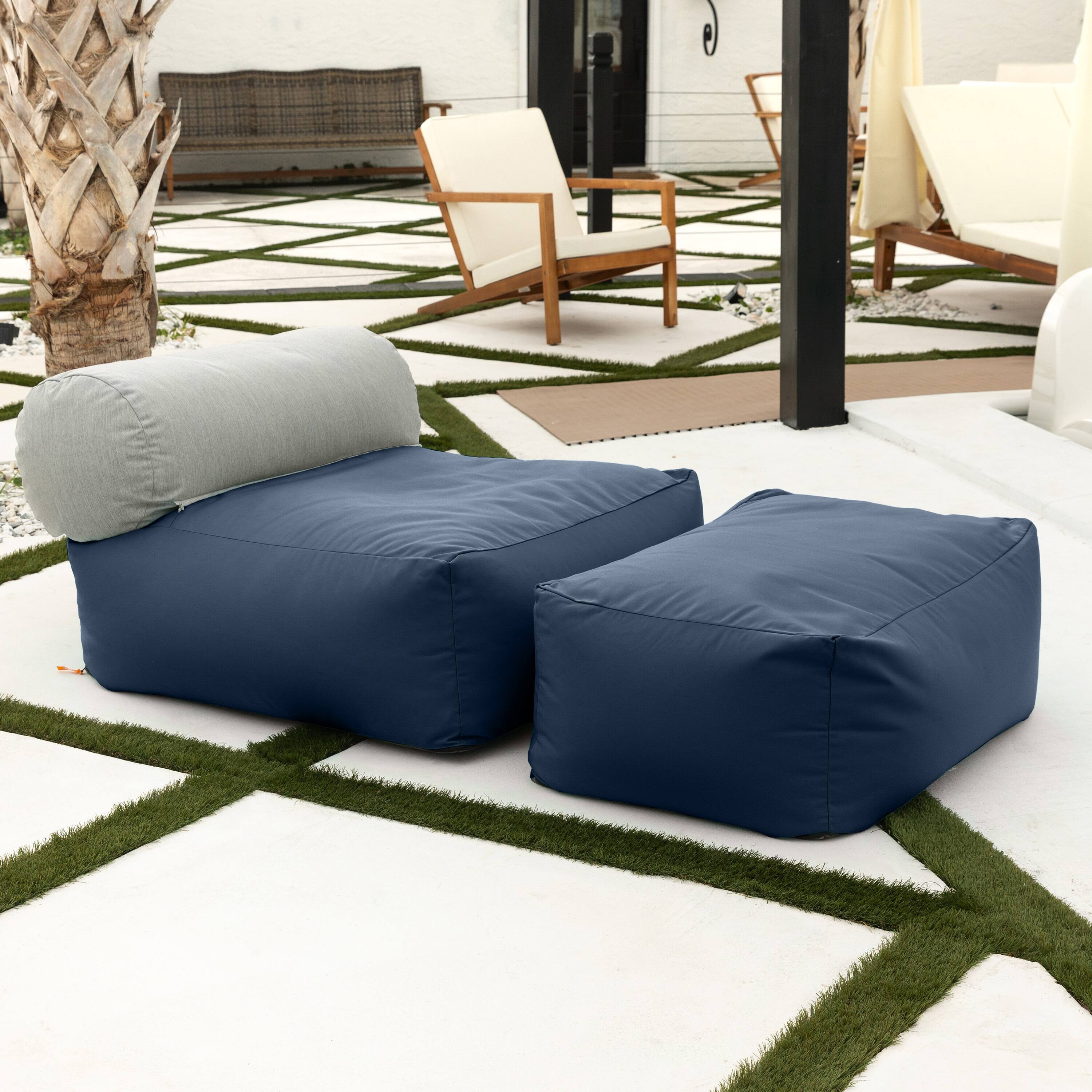 Left. Jaxx - Jaxx Tybee Large Outdoor Lounge w/ Bolster and Ottoman - Navy - Navy.