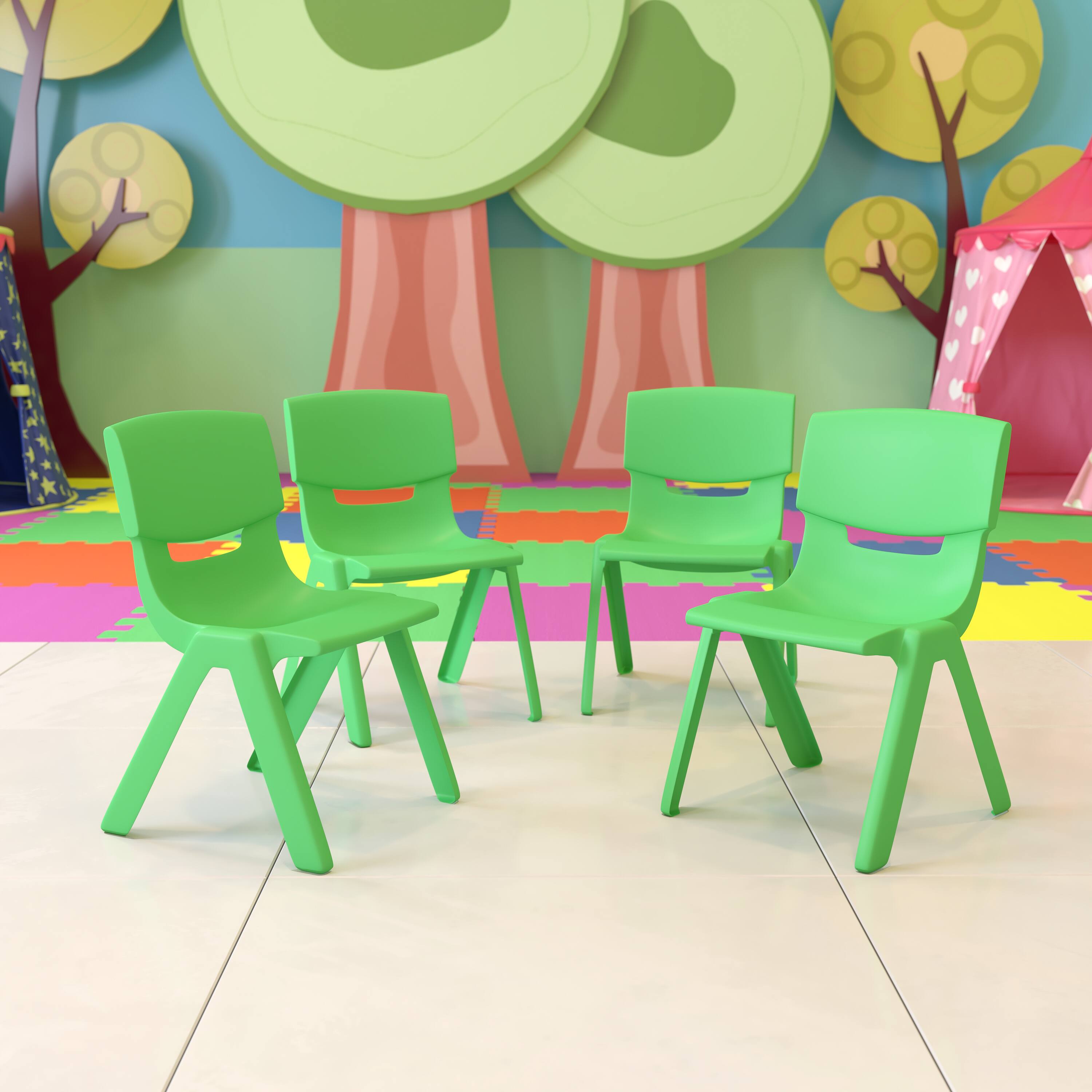 Alt View 2. Emma + Oliver - 4 Pack Plastic Stack School Chair with 12" Seat Height - Kids Chair - Green.