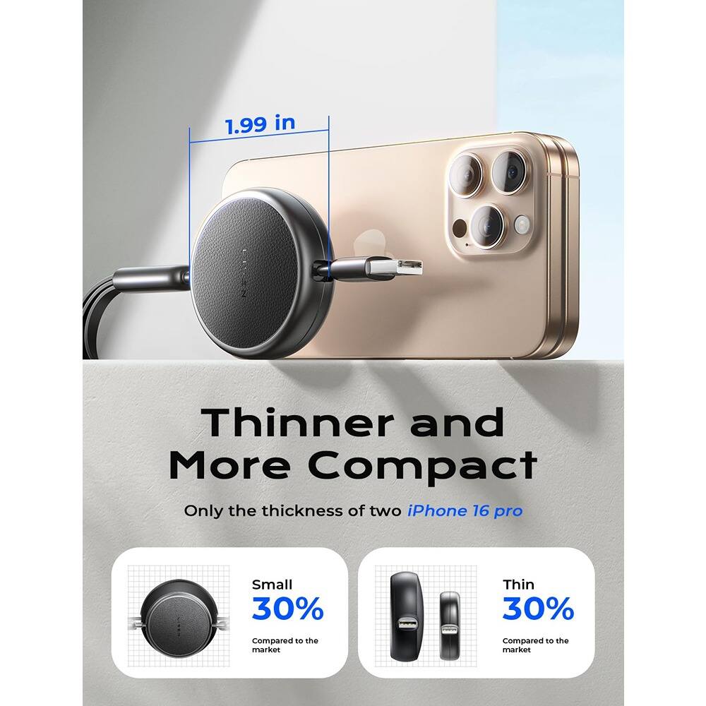 Thinner and More Compact  
Only the thickness of two iPhone 16 pro  

Small 30%  
Compared to the market  

Thin 30%  
Compared to the market