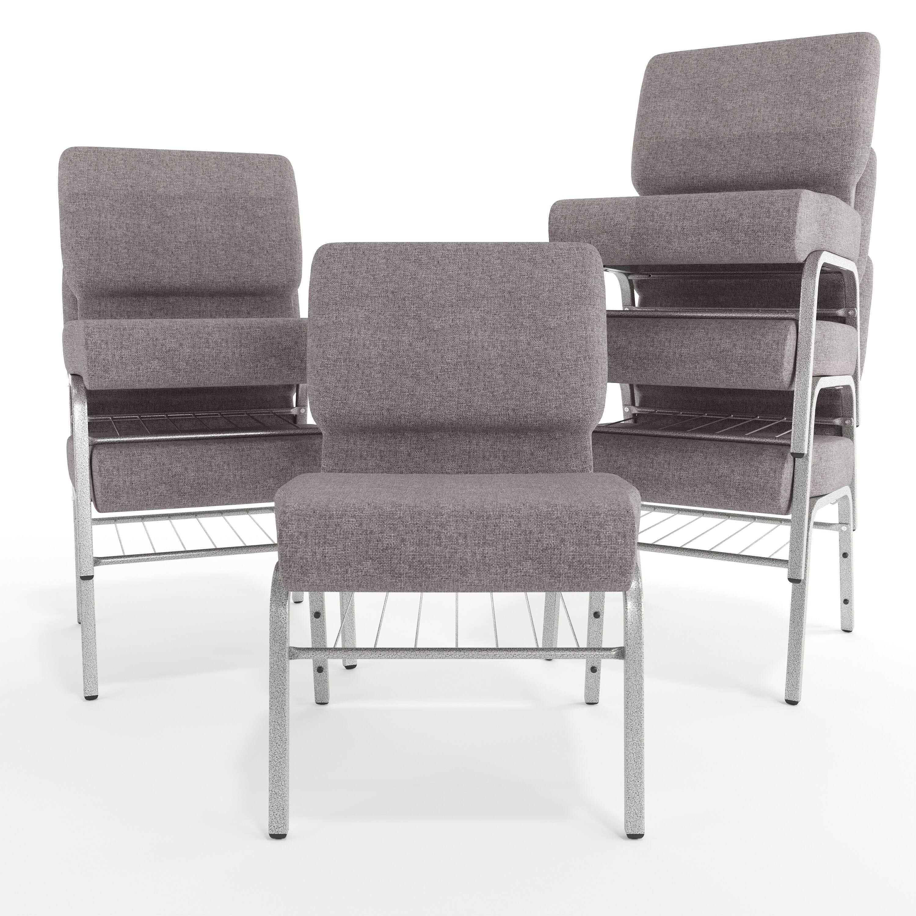 Alt View 10. Emma + Oliver - 21"W Church/Reception Guest Chair with Book Rack - Gray Fabric/Silver Vein Frame.