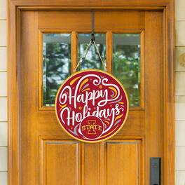 Evergreen Enterprises - Iowa State Cyclones 18" Happy Holidays Wooden Round Door Sign - Multicolor