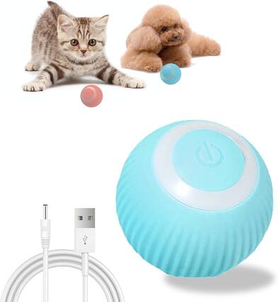 Front. Auledio - 1PC Automatic Rolling Ball for Dogs/Cats, Self-Moving with LED Lights, USB Rechargeable, Silicone Surface (Blue) - Blue.