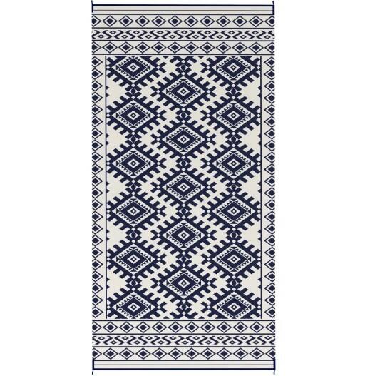 Front. TinyHomie - Portable Outside Camping Area Carpet Mat Outdoor Rug for Patio for Decor Reversible Rug - Blue and White.