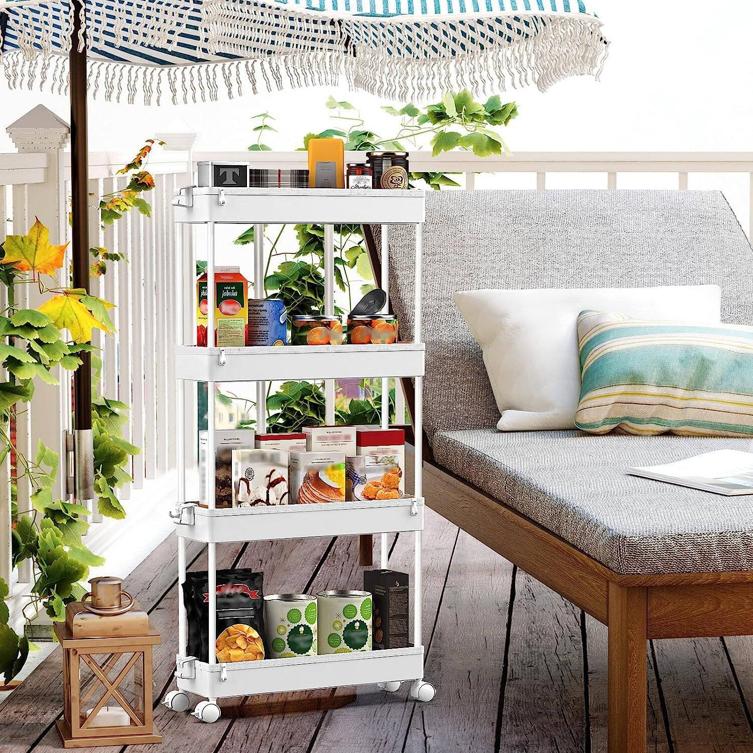 Alt View 5. Wikistore - Slim Rolling Storage Cart, 4-Tier Bathroom Organizer, Utility Cart for Narrow Spaces - Black.